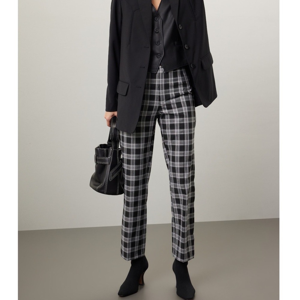 Reformation Franklin Pants Plaid Straight Leg Trousers Black White Check - 2